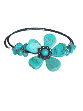 Handmade Turquoise Beaded Choker Flower Necklace Western Boho Southwestern